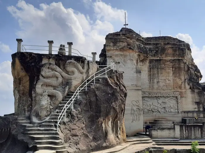 Detailed carvings seen at Breksi Cliff, Yogyakarta
