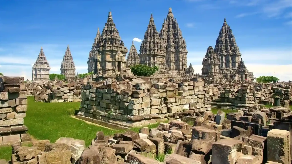 Prambanan Temple complex under a clear sky