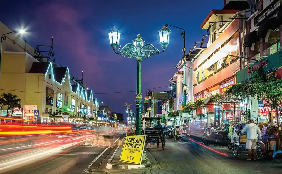 Malioboro Street comes alive with lights and shops
